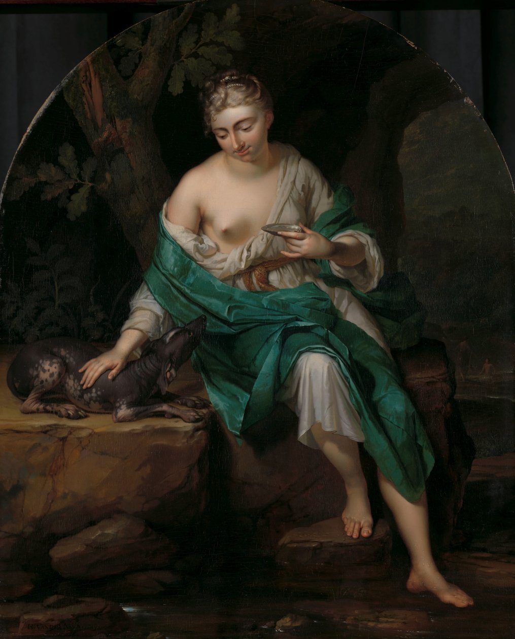 En kvinde med en hund Allegorisk figur af en kvinde med en hund af Herman van der Mijn