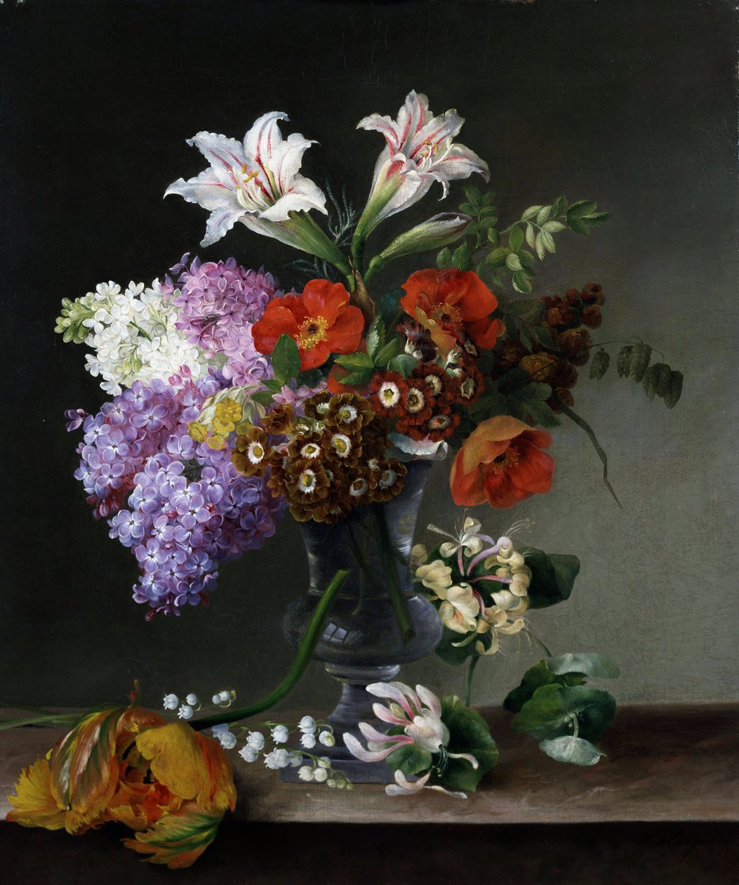 Stilleben med blomster. Maleri af Hermania Neergaard (1799-1875) Privat samling af Hermania Neergaard