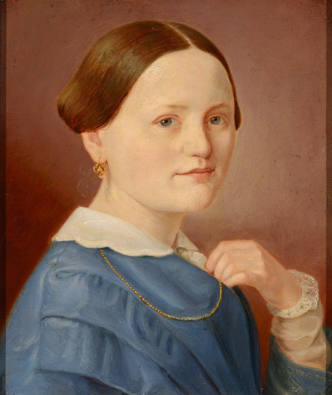 Et portræt af en dame med en halskæde med en lys kjole af Hermann Eduard Hartmann