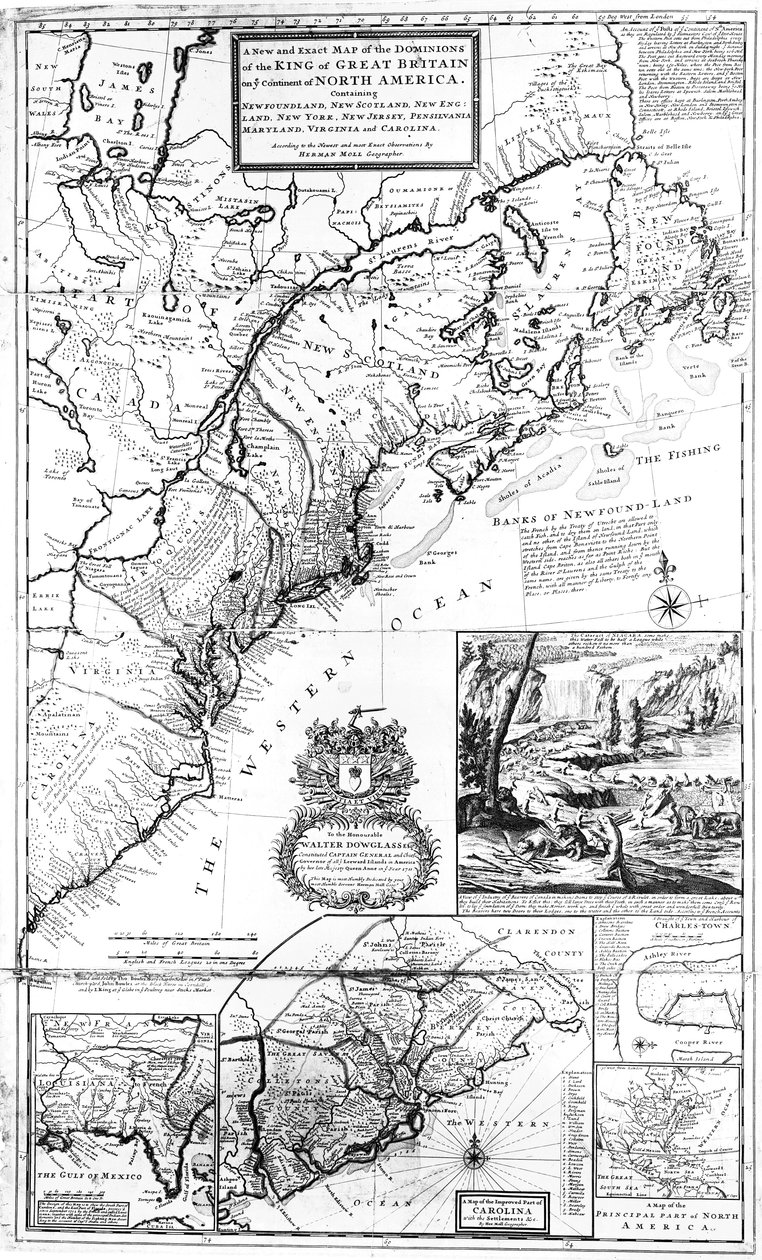 Kort over Storbritanniens herredømme i Nordamerika, 1711 af Hermann Moll