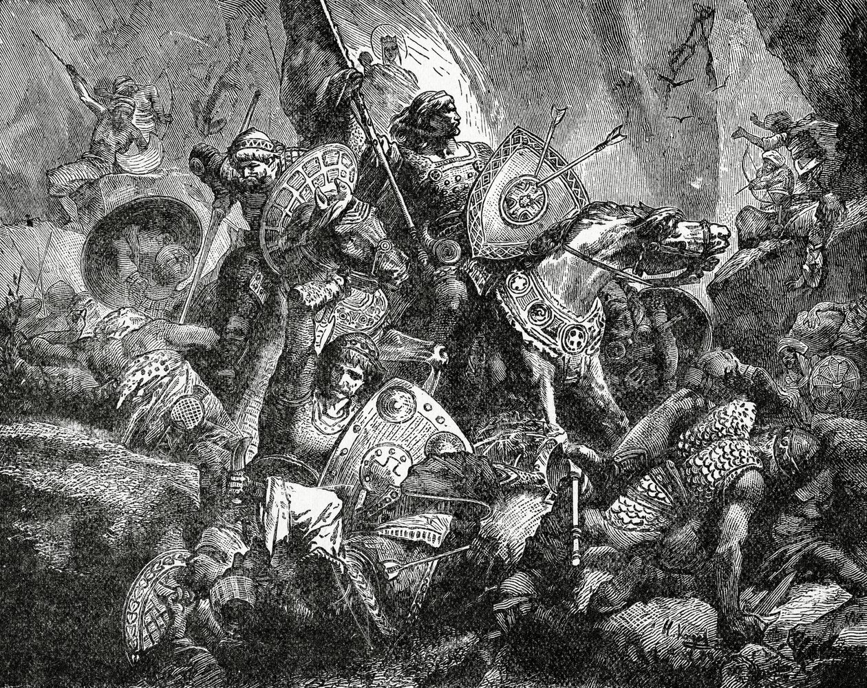 Slag i passet Ronceveaux den 15. august 778, ca. 1890 af Hermann Vogel