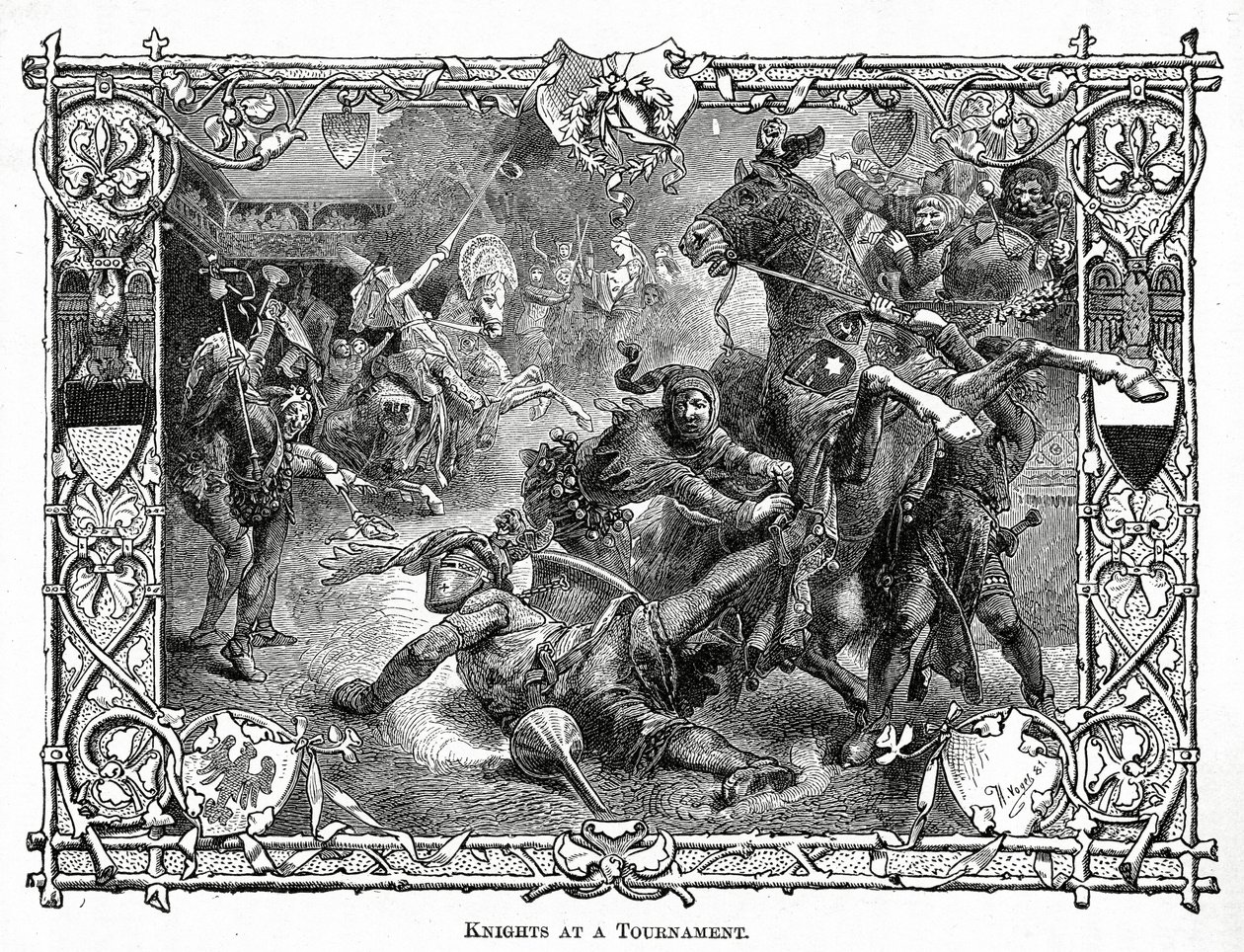 Knights at a Tournament, ca. 1882 (trægravering) af Hermann Vogel