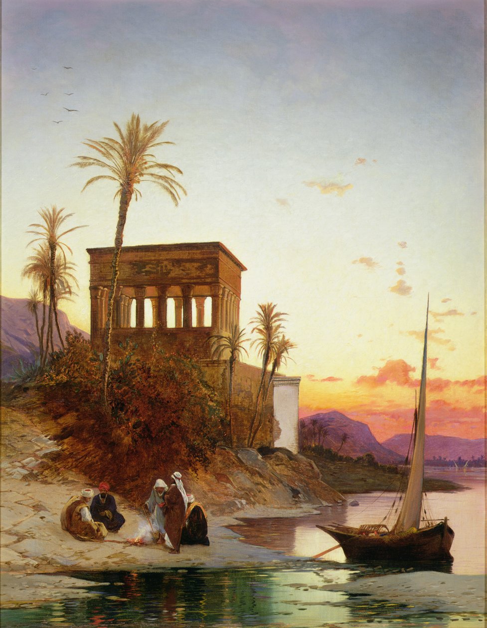 Lejrbål ved floden, Trajans kiosk, ca. 1880 af Hermann David Salomon Corrodi