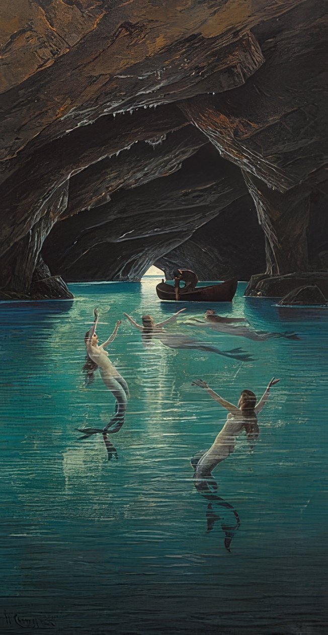 En fisker og havfruer i den blå grotte på Capri af Hermann David Salomon Corrodi