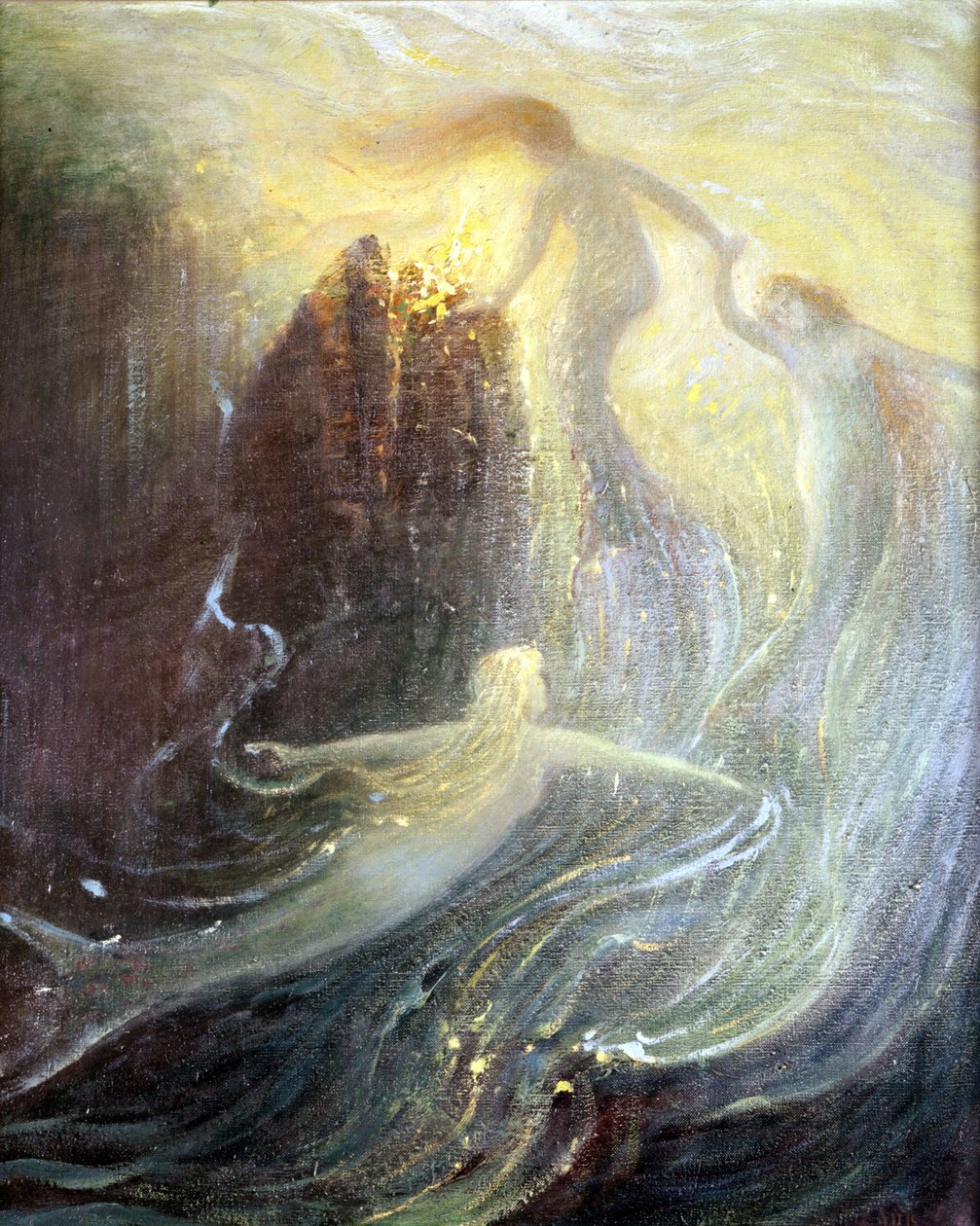 Set til operaen "Les filles du Rhine"" af Richard Wagner, skabt i 1869: maleri af Herman Hendrich. Wagner Museum Bayreuth. af Hermann Hendrich