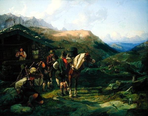 Afgang fra alpine græsgange, 1832 af Hermann Kauffmann