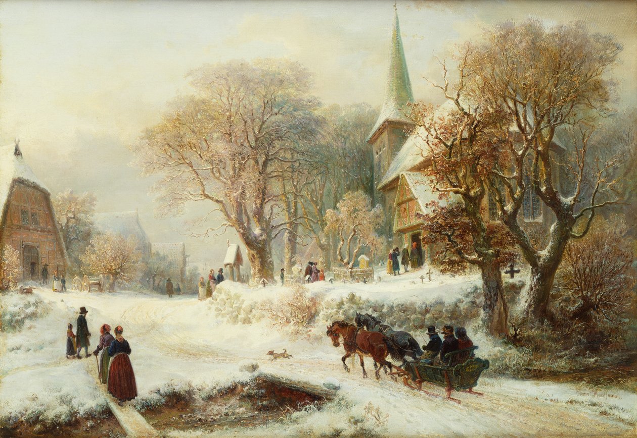Gå i kirke (olie på lærred) af Hermann Kauffmann