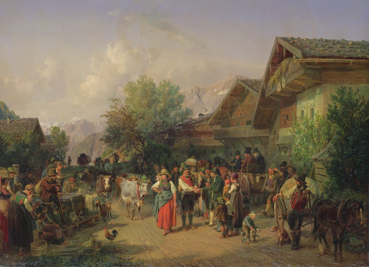 Hjemkomst fra alpine græsgange, 1848 af Hermann Kauffmann