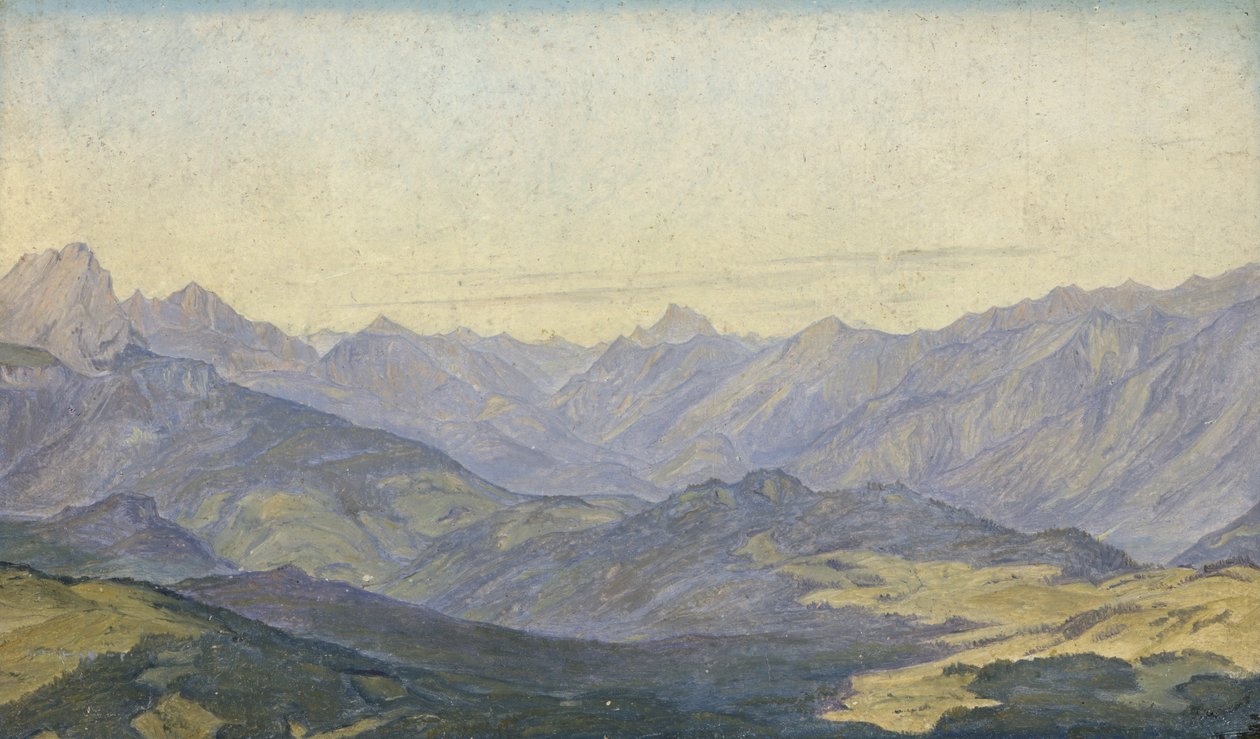 Mountain Valley i Oberbayern, 1829 (olie på papir) af Hermann Kauffmann