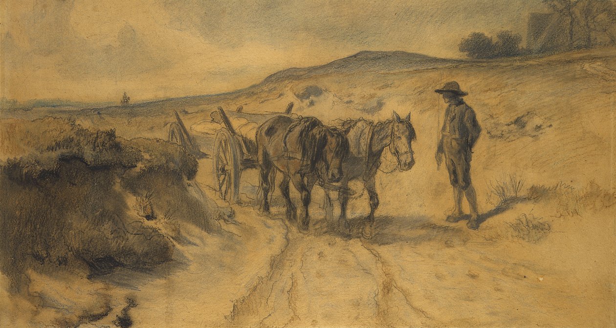 On the Moorland, ca. 1855 (kridt og blyant på pap) af Hermann Kauffmann