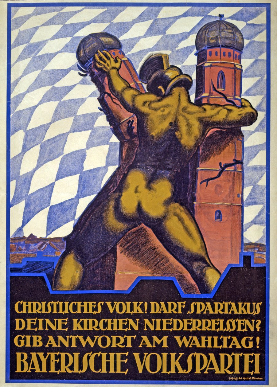 Valgkampagneplakat for det bayerske folkeparti (farve litho) af Hermann Keimel