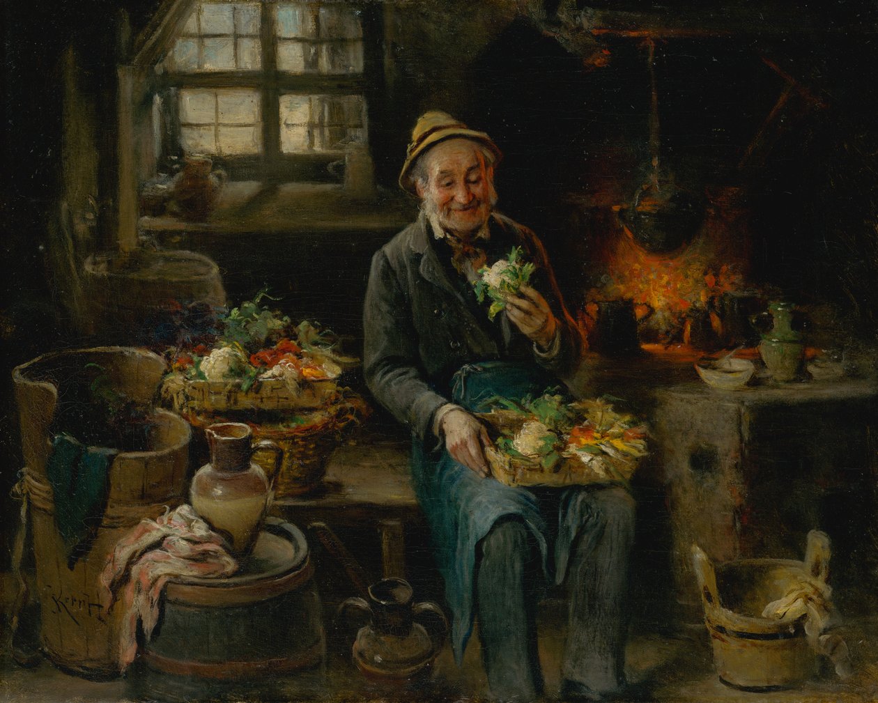 Gammel mand i køkkenet, 1875. af Hermann Kern