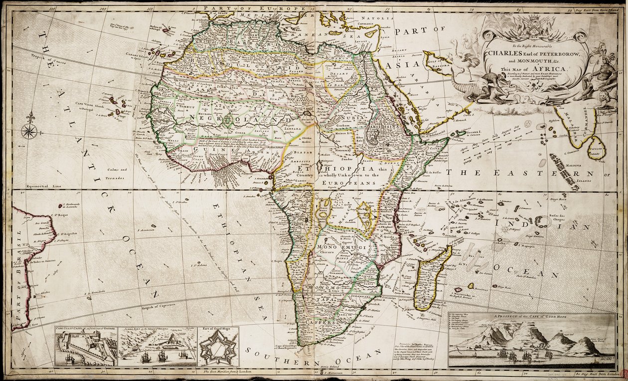 Kort over Afrika, ca. 1715 (koloreret stik) af Hermann Moll