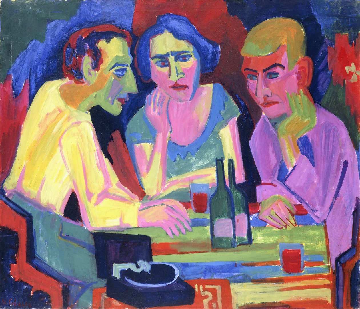 Tre mennesker ved et bord, 1924 af Hermann Scherer