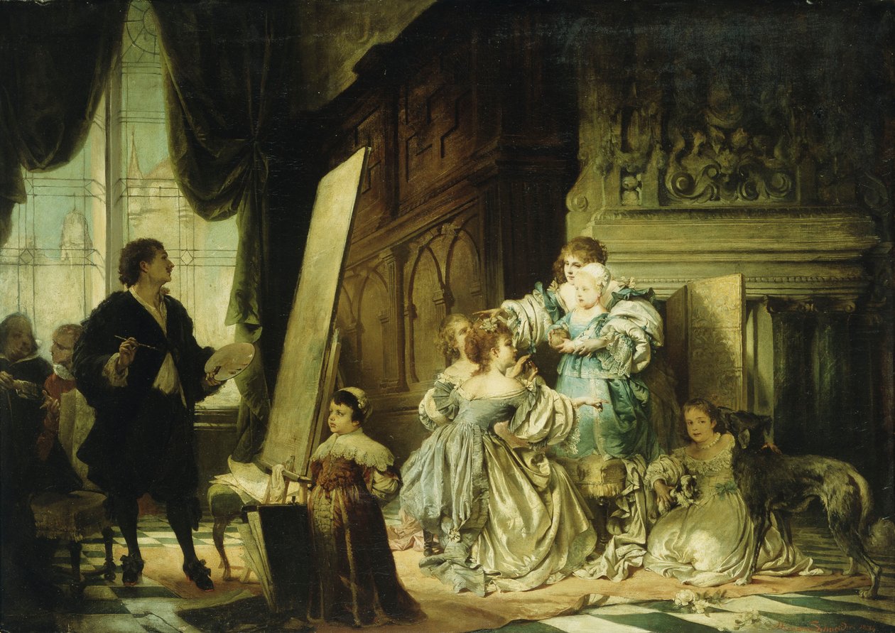 Van Dyck i sit atelier maler et portræt af Charles, Prince of Wales, søn af Charles I, 1876 af Hermann Schneider