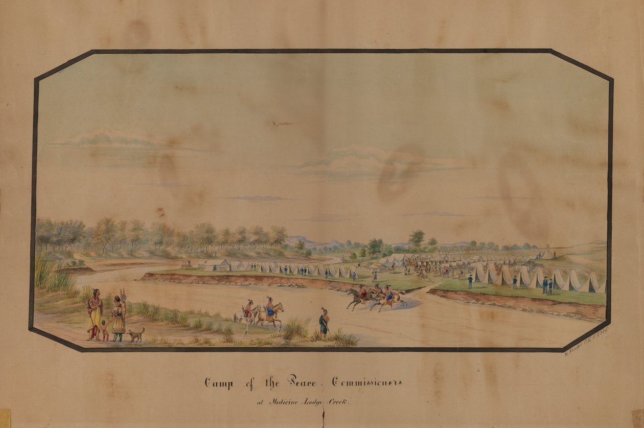 Fredskommissærernes lejr ved Medicine Lodge Creek, 1867. af Hermann Stieffel