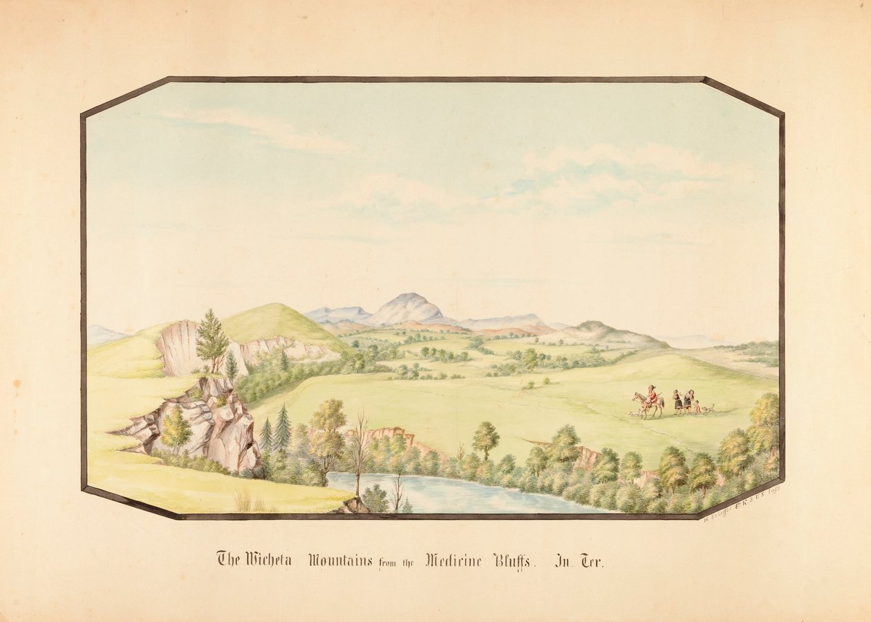 Wichita-bjergene fra Medicine Bluff, Indianerterritoriet af Hermann Stieffel