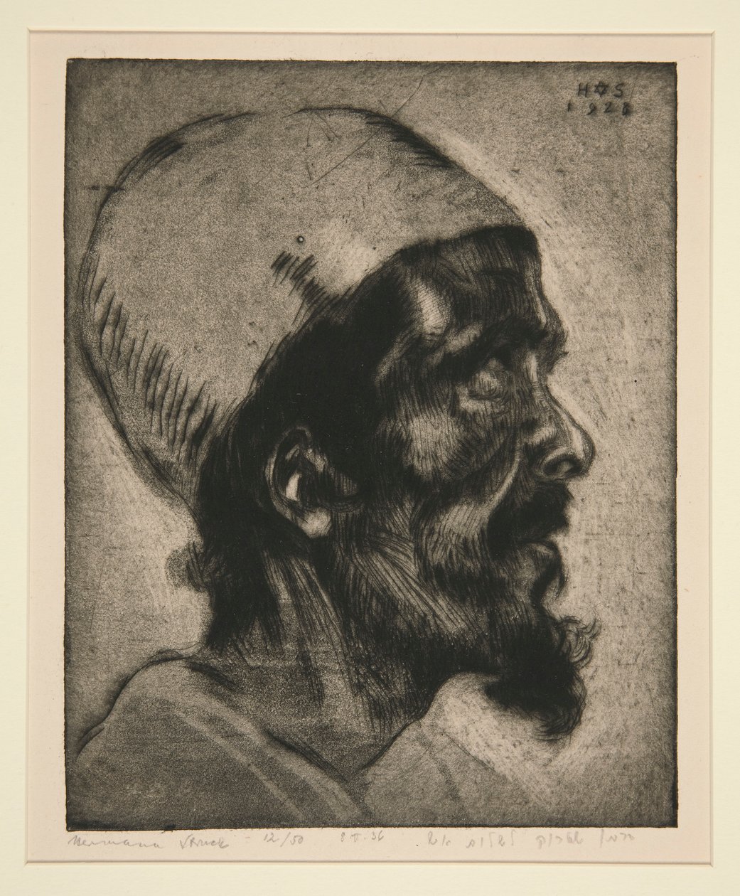 Mandshoved (af en blind mand?) i profil af Hermann Struck
