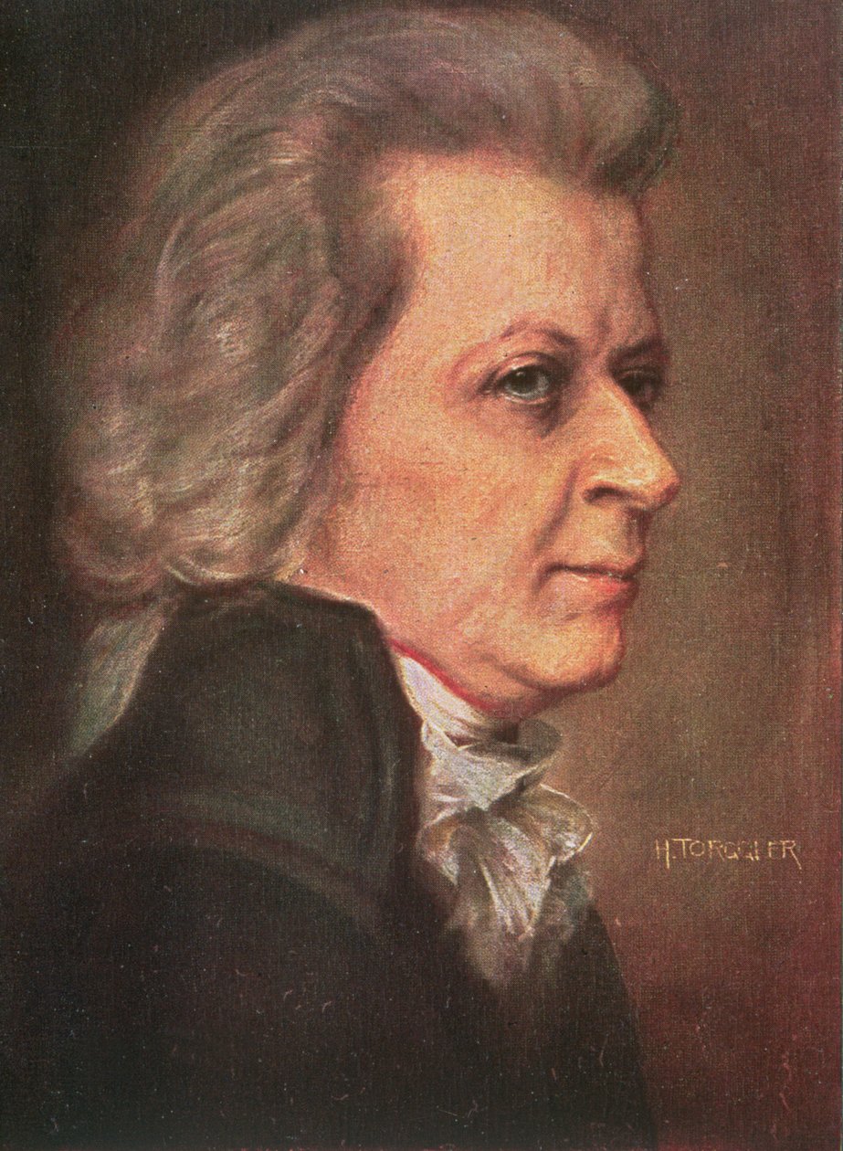 Wolfgang Amadeus Mozart (1756-91) pub. 1904 (farve litho) af Hermann Torggler