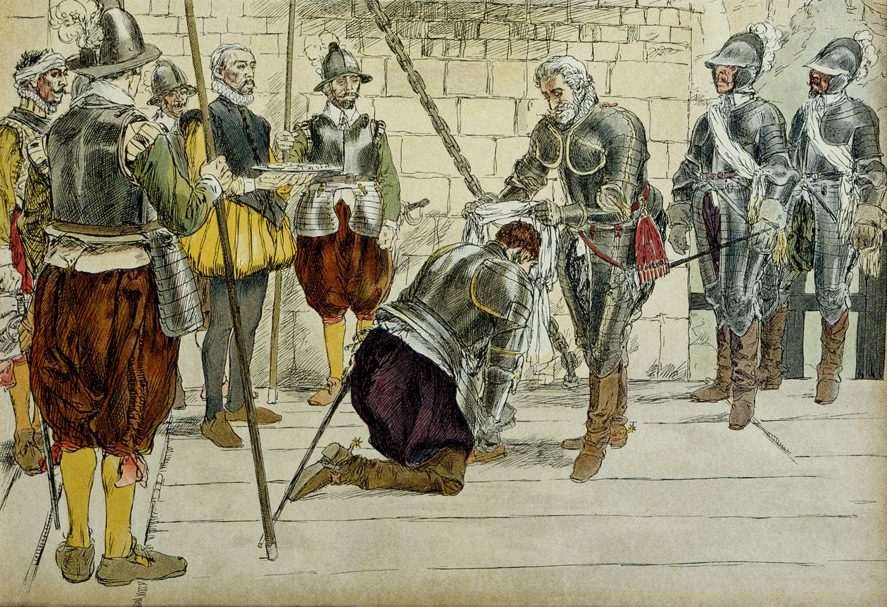 Charles II af Cosse Brissac (Cosse-Brissac) (1562-1621 eller 1626) blev marchal af Frankrig af Henri IV (1553-1610), før han gik ind i Paris den 22. marts 1594. Den prevot af købmænd Jean Lhuillier (?), der stod ved siden af holderne byens nøgler. Illustra af Hermann Vogel