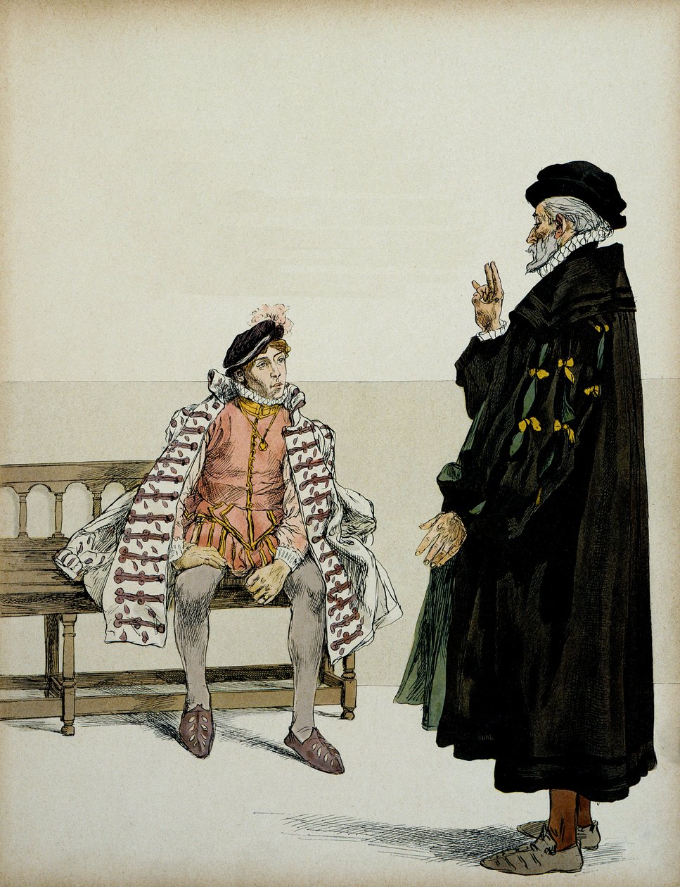 Henri IV (1553-1610) før sin professor La Gaucherie. Illustration af Hermann Vogel (1856-1918) i "" Henri IV"" af Hermann Vogel