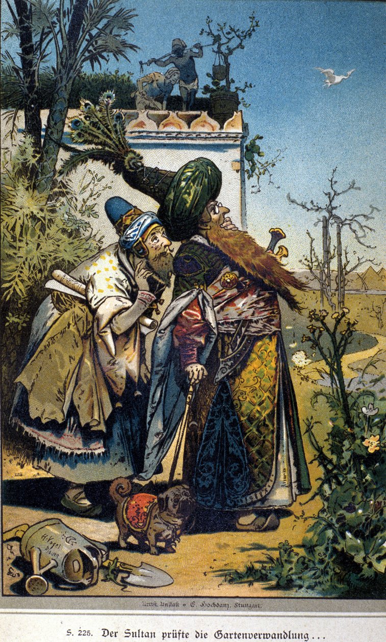 Illustration af Vogel til fortællingen om brødrene Jacob (1785-1863) og Wilhelm (1786-1859) Grimm: "Den gamle sultan" af Hermann Vogel