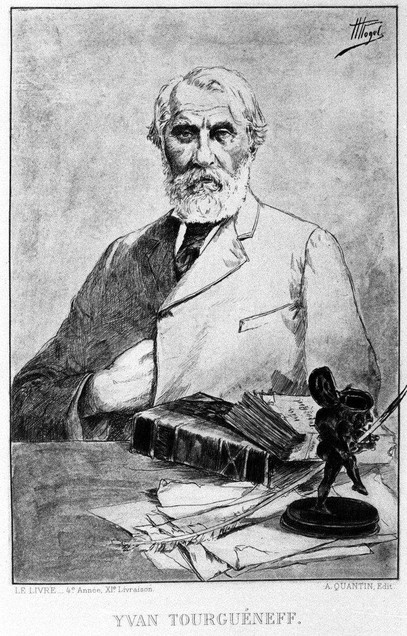 Portræt af den russiske forfatter Ivan Turgeniev (1818 - 1883). Tegning af Hermann Vogel; sd. af Hermann Vogel