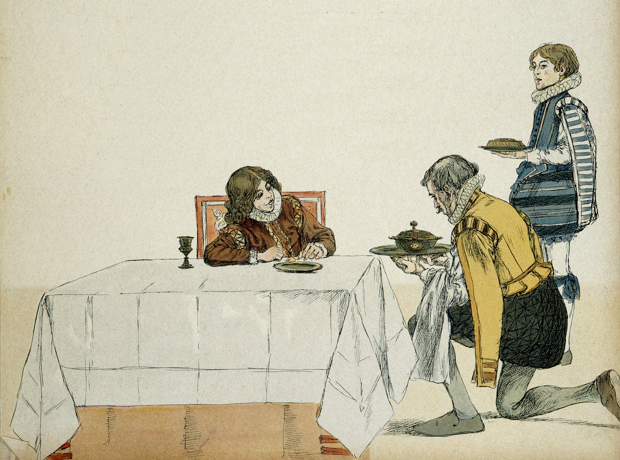 Den unge Ludvig XIII (1601-1643), endnu ikke konge, tjent af sin guvernør efter hans far Henrik IV