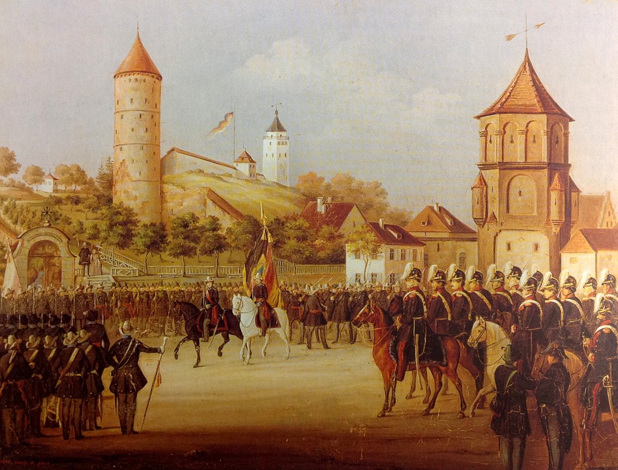 Hermann Volz Parade af Biberach-militsen ved Riedlinger Tor i 1849 af Hermann Volz