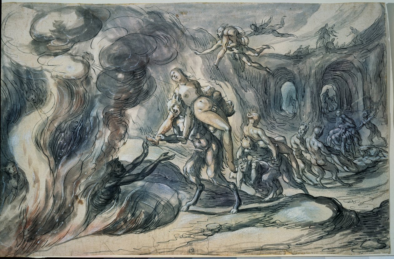 Eurydice i underverdenen (Eurydice i helvede). Maleri af Hermann Weyer (1596-ca. 1621). Akvarel og blæk på papir, 20,9 x 32,2 cm af Hermann Weyer