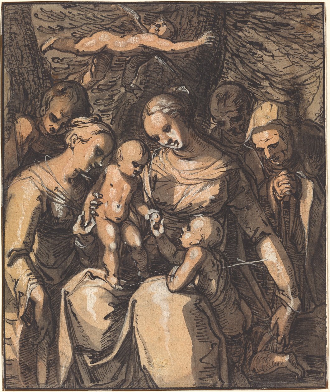 Den hellige familie med hellige [recto] af Hermann Weyer