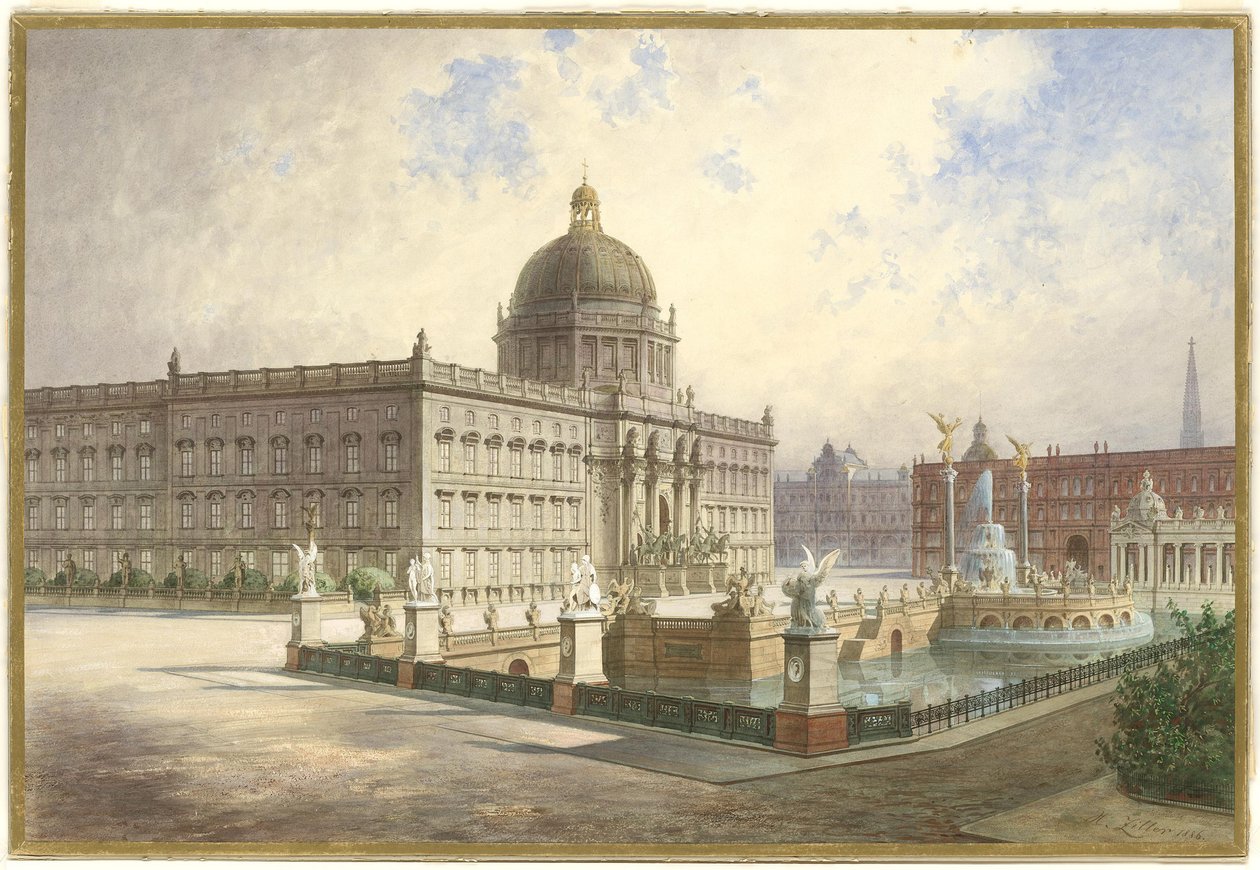 Berliner Stadtschloss. Udsigt over paladsfacaden fra paladsbroen, 1886 af Hermann Ziller