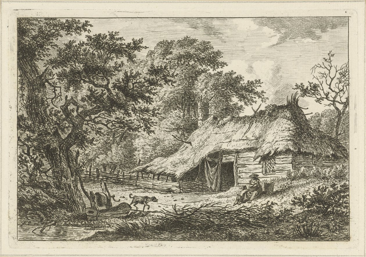 Gård med kone, barn og hund af Hermanus Fock