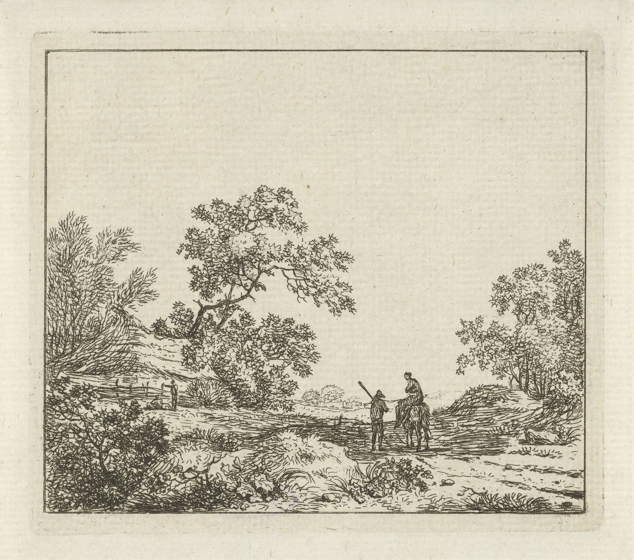 Landskab med mand til fods og kvinde til hest Seks landskaber (serietitel) af Hermanus Fock