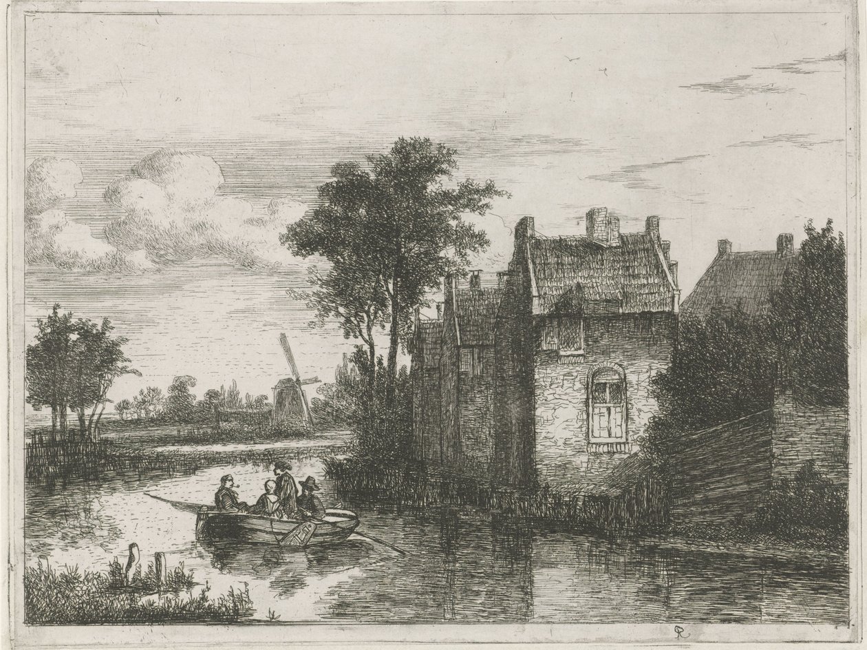 Båd med fire passagerer af Hermanus Jan Hendrik van Rijkelijkhuysen