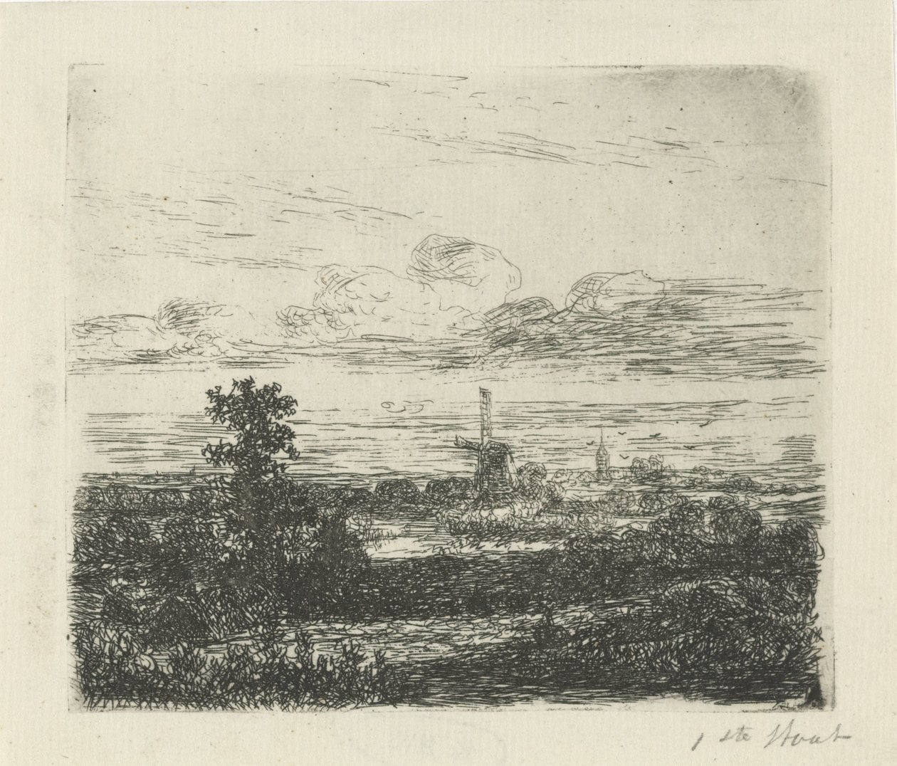 Landskab med en mølle af Hermanus Jan Hendrik van Rijkelijkhuysen