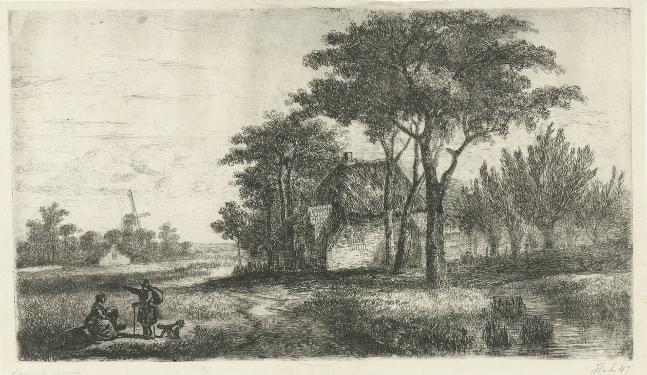Landskab med en vandrer af Hermanus Jan Hendrik van Rijkelijkhuysen