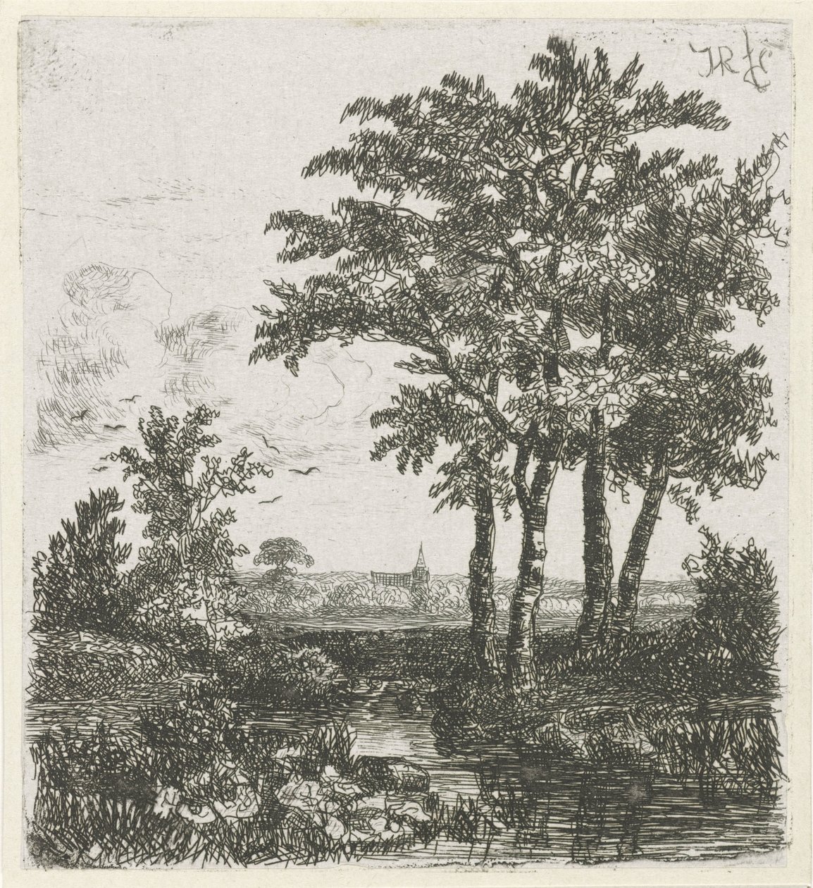 Fire træer på en grøft af Hermanus Jan Hendrik van Rijkelijkhuysen