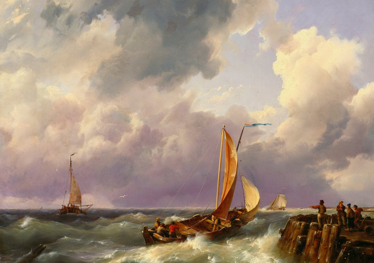 Forsendelse fra en anløbsbro, 1852 af Hermanus Koekkoek
