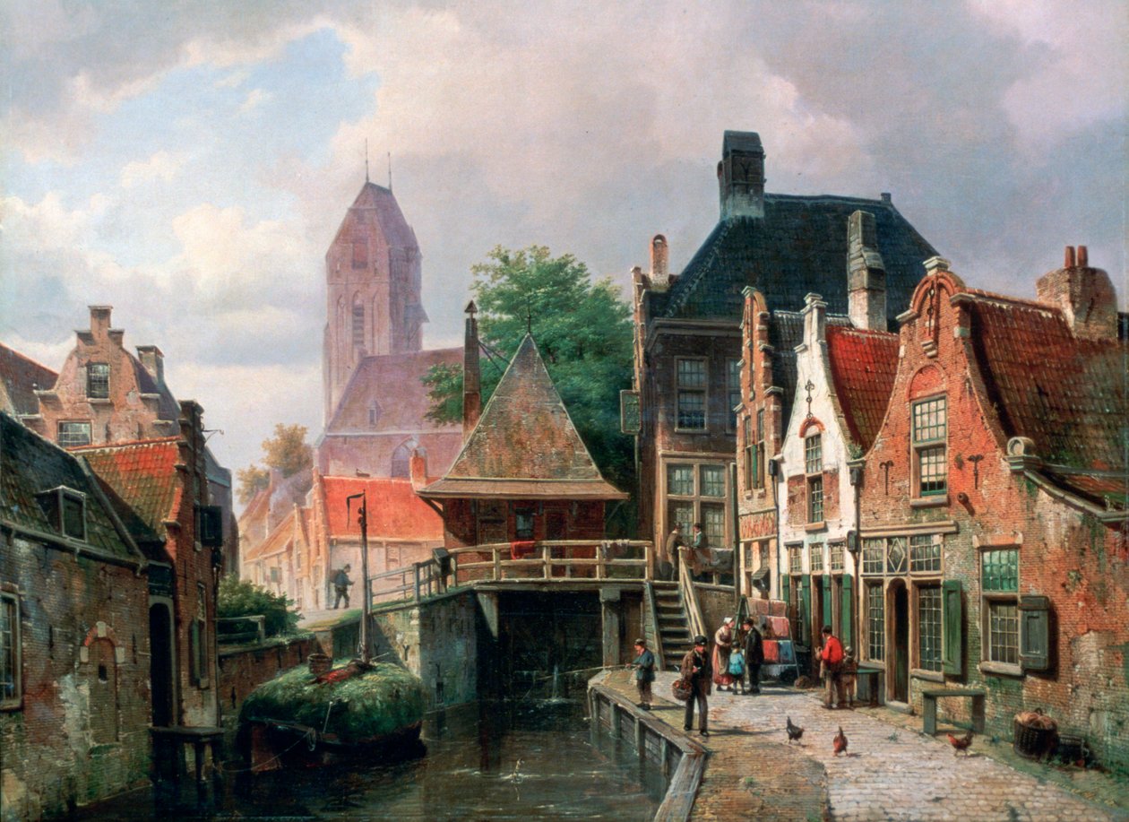 Udsigt over Oudewater, c1867 af Hermanus Koekkoek