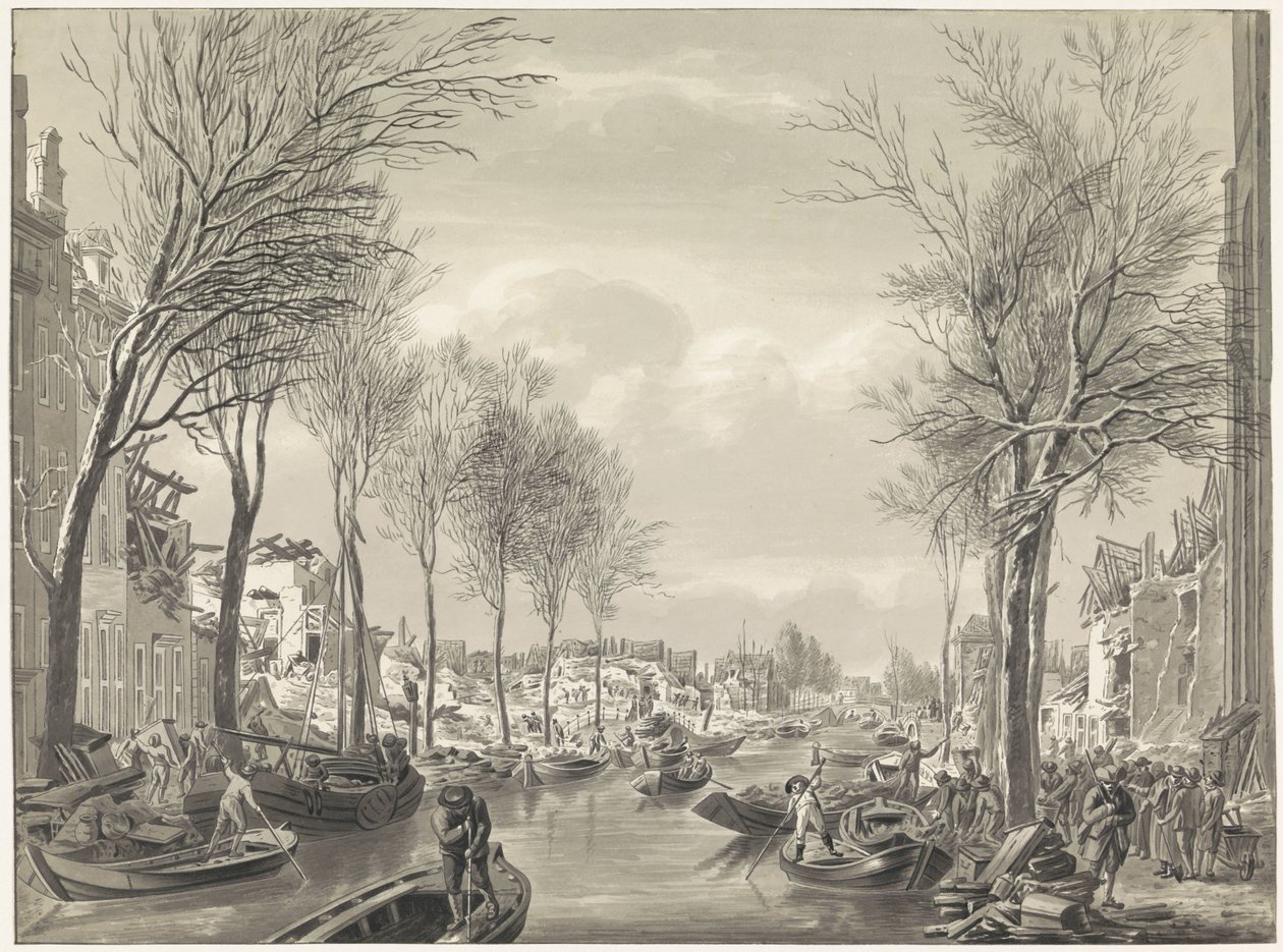 Restaureringsarbejde på Steenschuur efter katastrofen, 1807 af Hermanus Numan (possibly)