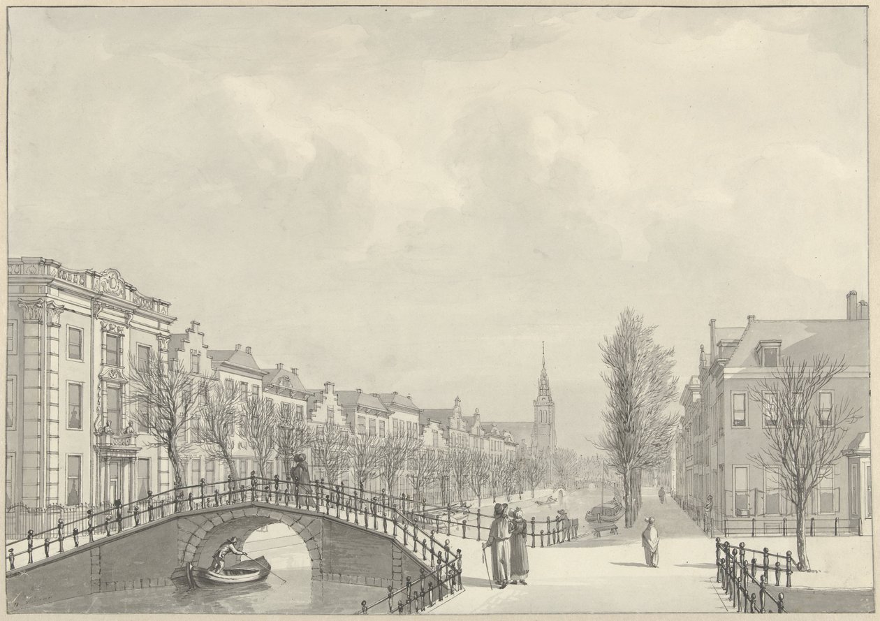 Udsigt over Rapenburg i Leiden fra Nieuwsteegbrug, 1807 af Hermanus Numan (signed by artist)