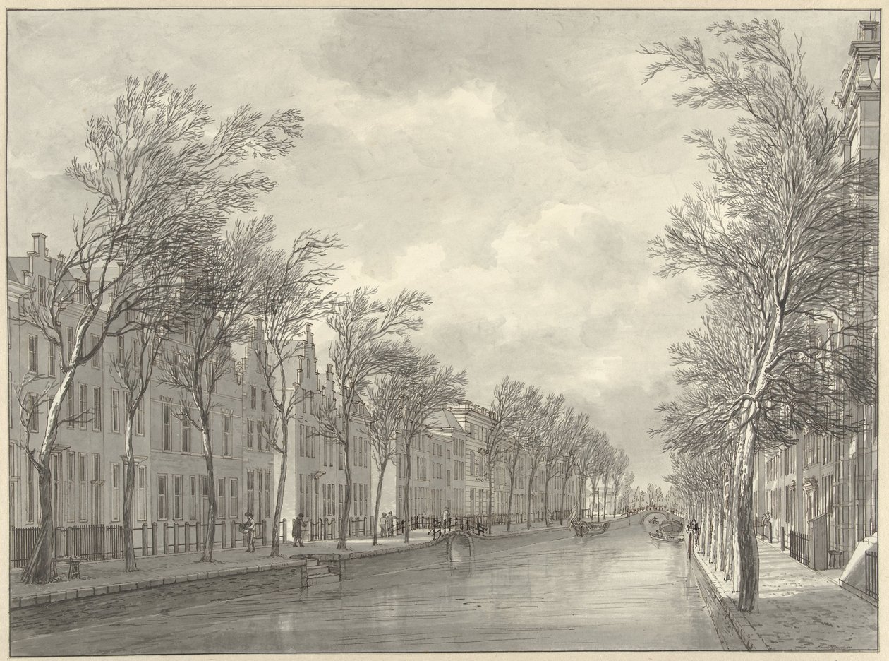 Udsigt over Rapenburg i Leiden fra Groenebrug, 1807 af Hermanus Numan (signed by artist)