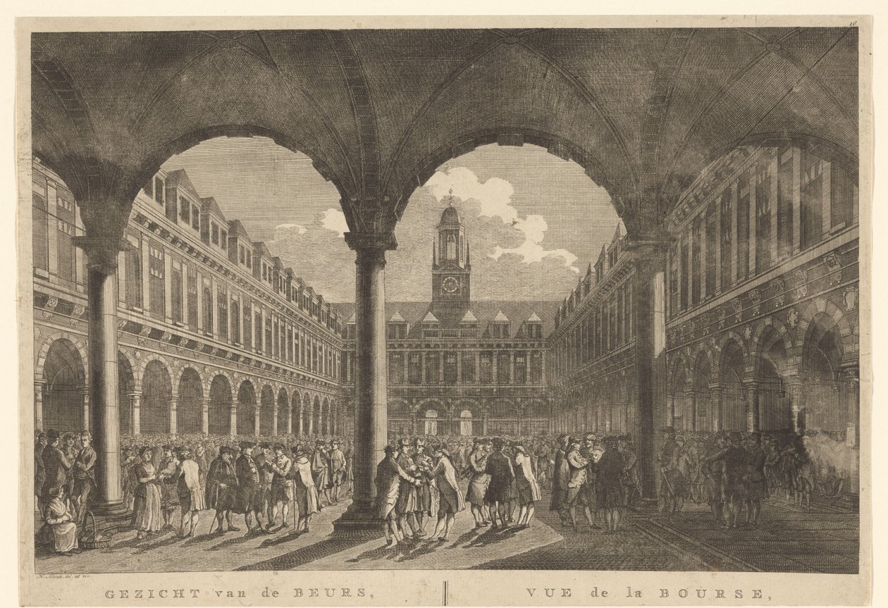 Udsigt over gården til Beurs van Hendrick de Keyser Udsigt over børsen, i Amsterdam / Vue de la Bourse, à Amsterdam (titel på objekt) af Hermanus Petrus Schouten (possibly)