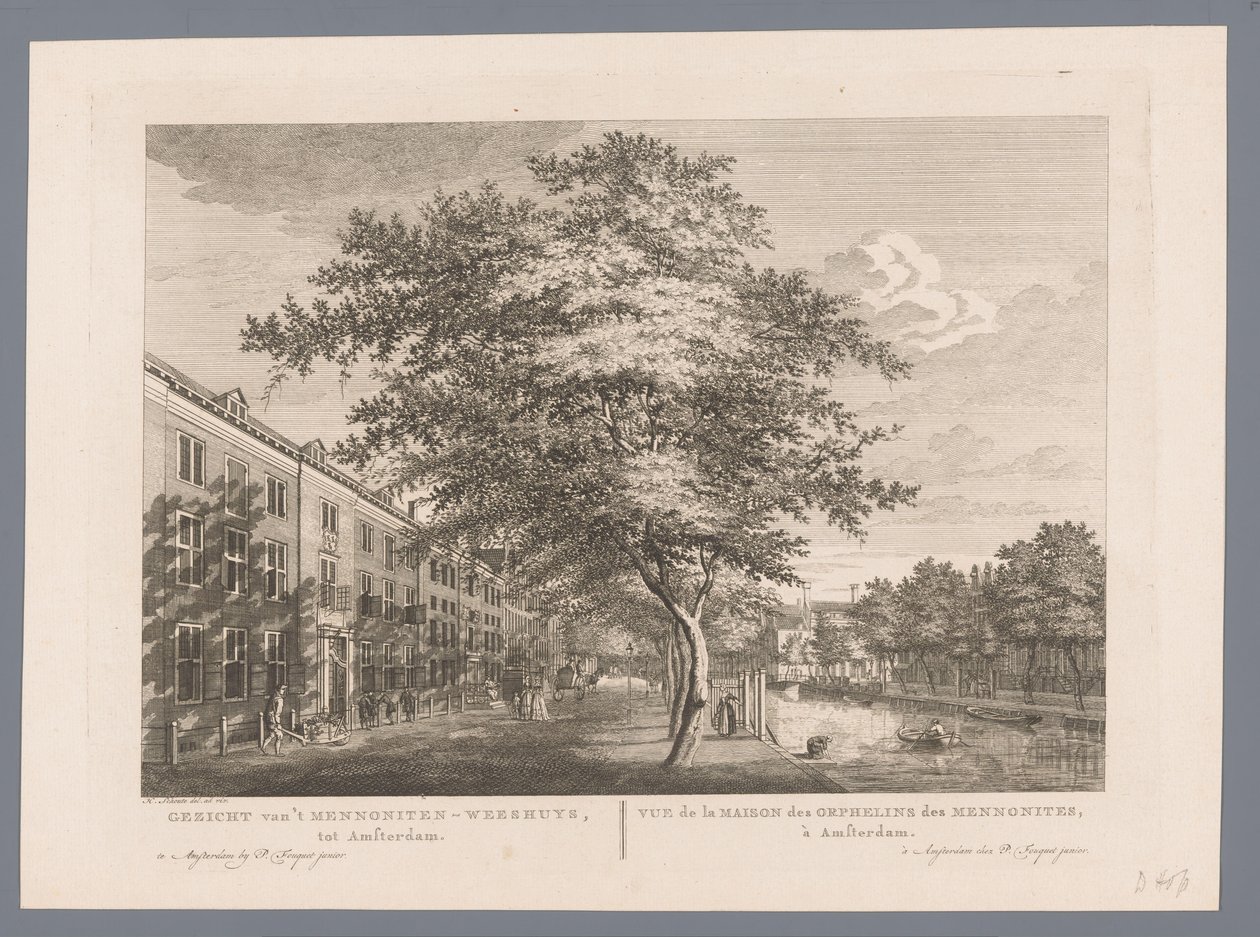 Udsigt over Mennonite Børnehjem i Amsterdam Udsigt over Mennonite Børnehjem, til Amsterdam / Vue de la Maison des Orphelins des Mennonites, à Amsterdam (titel på objekt) af Hermanus Petrus Schouten (possibly)