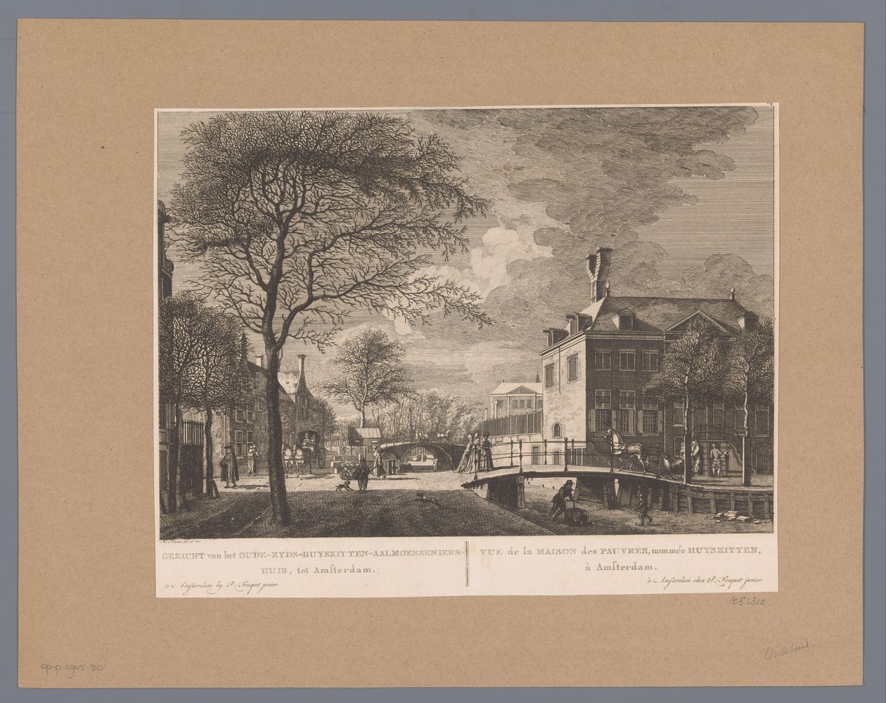 Udsigt over Oudezijds Huiszithuis i Amsterdam Udsigt over Oude-Zyds-Huysziten-Almoesseniershuis, til Amsterdam / Vue de la maison des pauvres, nommée Huyszit, à Amsterdam (titel på objektet) af Hermanus Petrus Schouten (possibly)