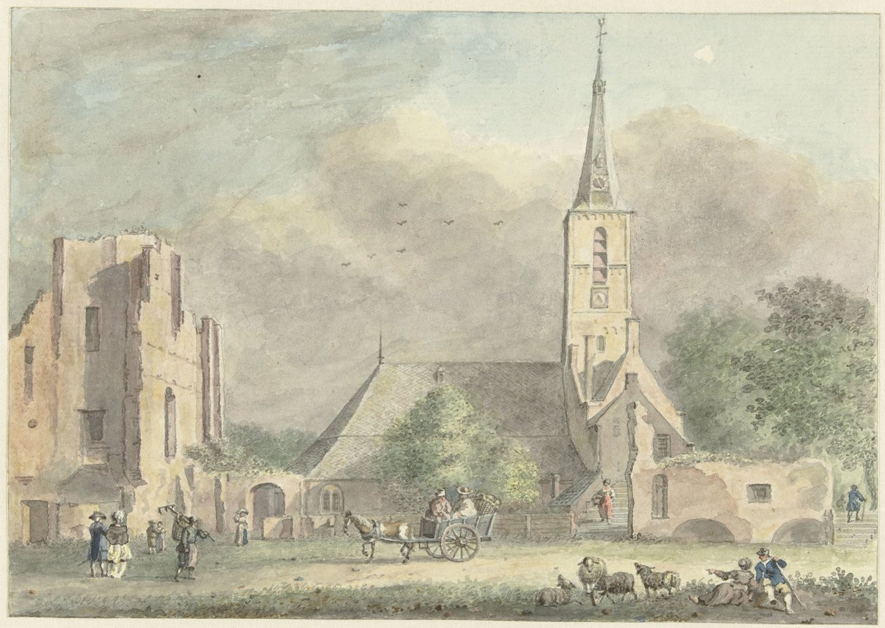 Kirke og ruiner af klosteret i Rijnsburg af Hermanus Petrus Schouten