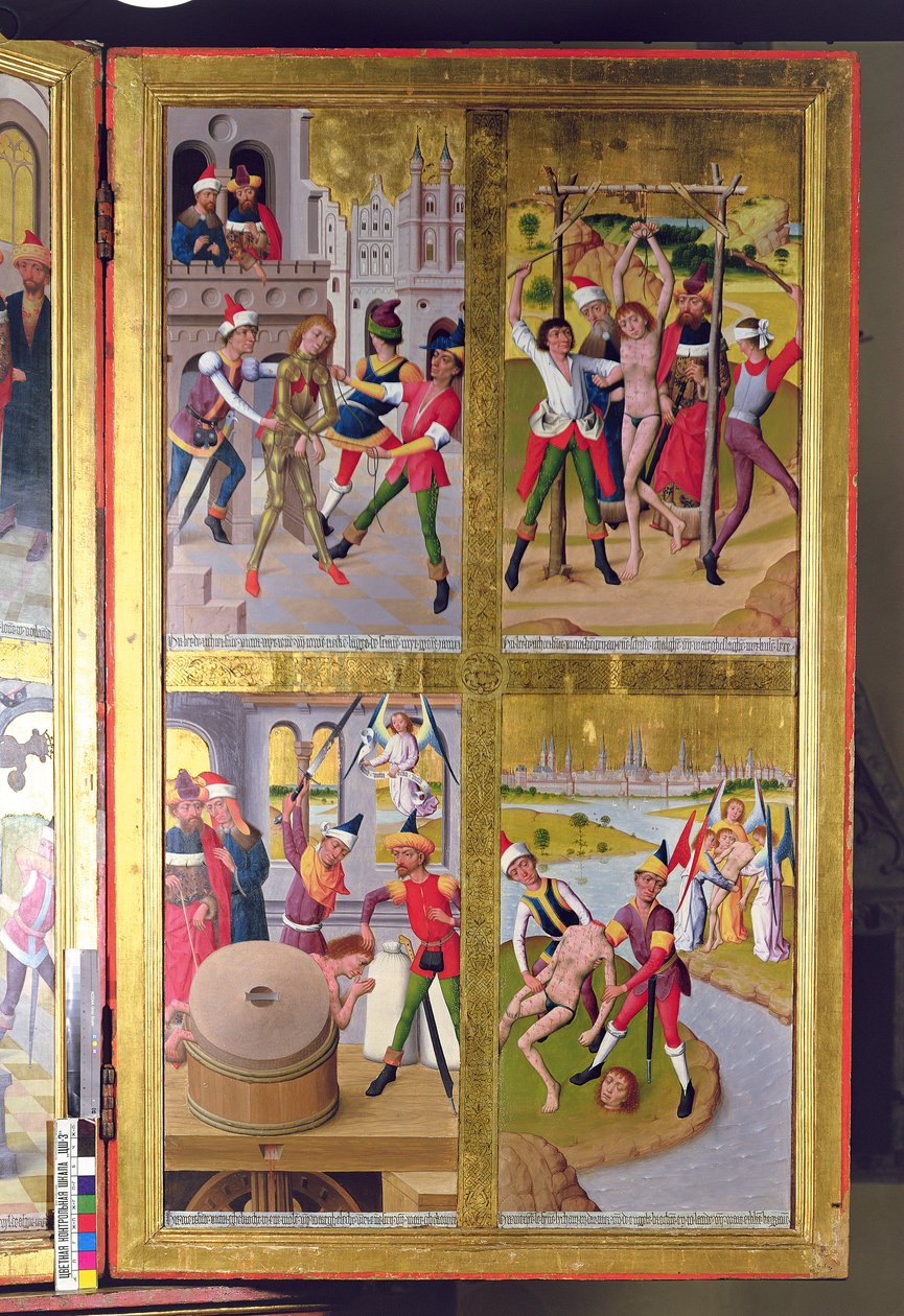Scener fra St. Victors liv fra den indre del af højre ydre fløj af det tidligere hovedalter i St. Nicholass Church, 1481 (tempera på panel) af Hermen Rode