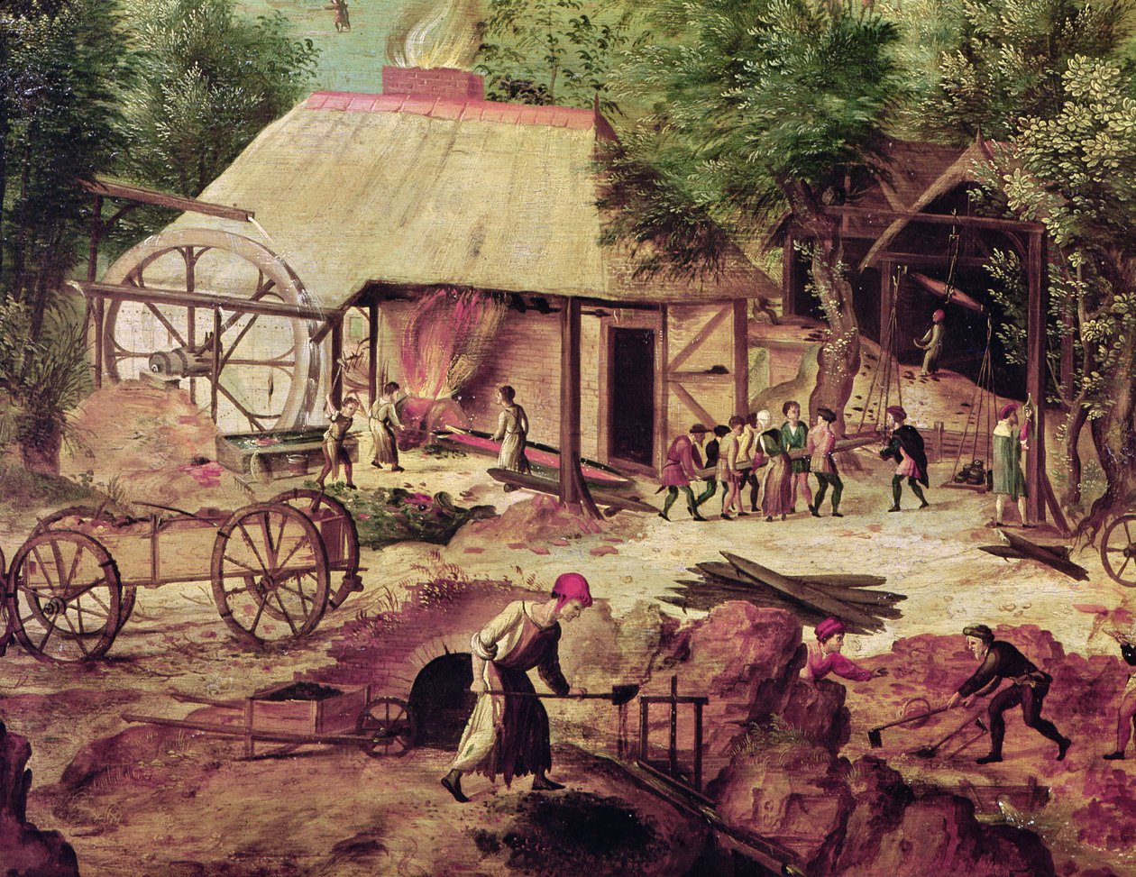 Landskab med Forge, detalje af støberiet (detalje af 316368) af Herri met de Bles