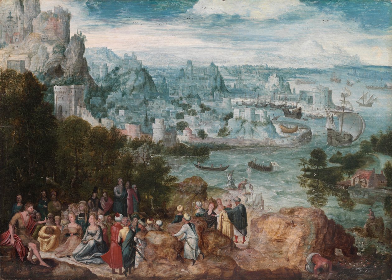 Landskab med Johannes Døberen, ca. 1540 (olie på træ) af Herri met de (c.1510 p.1550) Bles